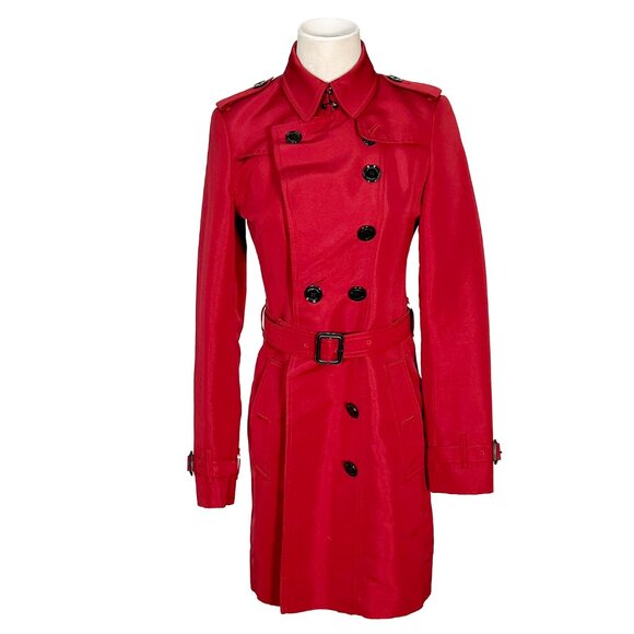 Burberry Mid-length Red Cotton Silk Trench Coat Women